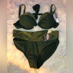 Green Bikini Bottoms with Glitter Waistband